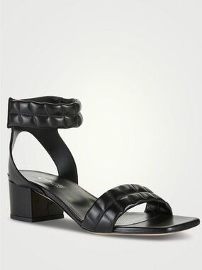 La CANADIENNE Black Quilted Ankle-Strap Block Heel Sandals
